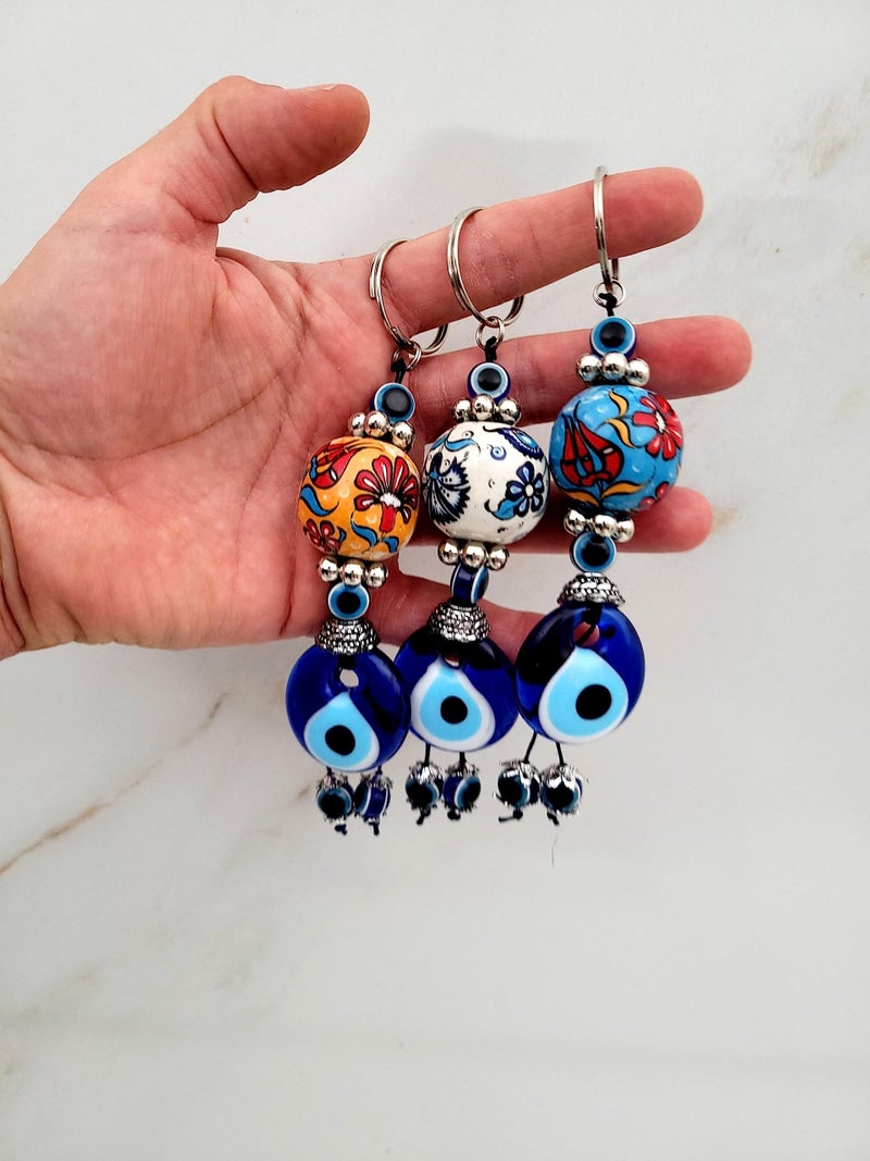 Erbulus Turkish Blue Evil Eye Keychain with Flower Patterned Ceramic Ball - Gift for Men or Women Set of 3 (Ceramic) - Image 5
